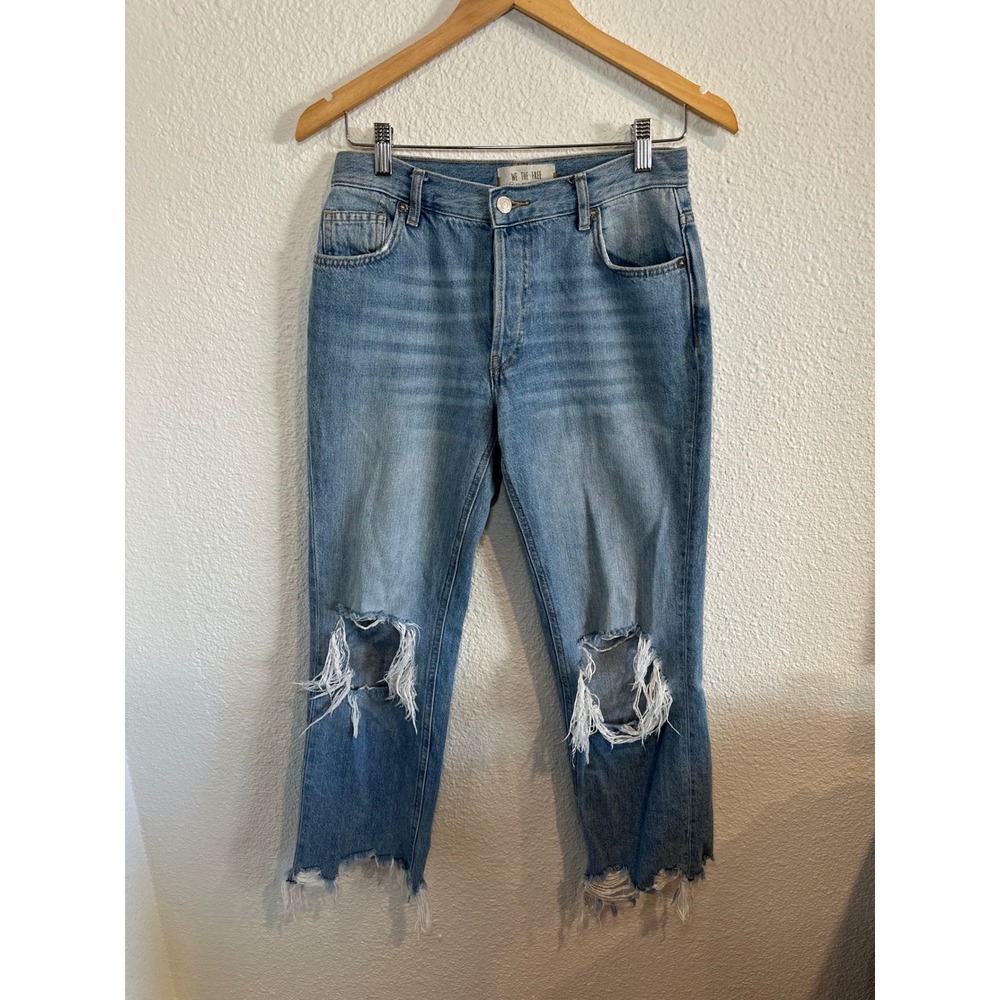 WE THE FREE High Rise Distressed Ripped Straight Leg Jeans Light Wash Size‎ 25 - Picture 3 of 9